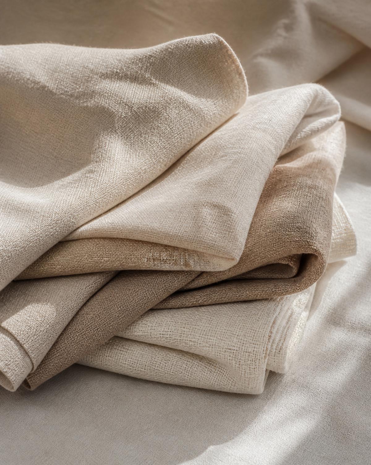 Folded natural linen in warm daylight